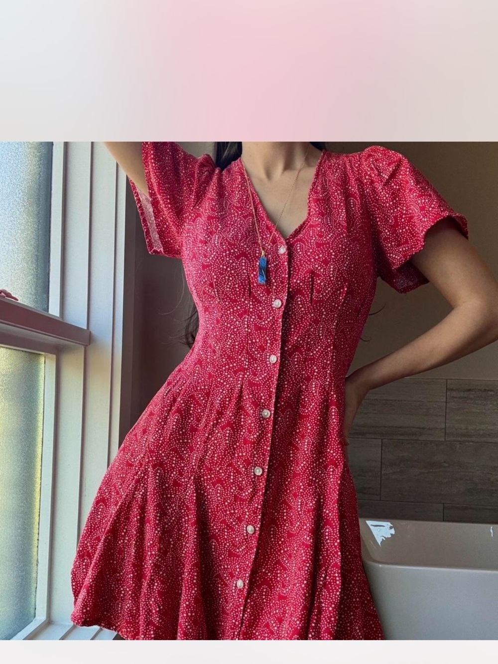 Universal Thread Red Button-Front Floral Dress